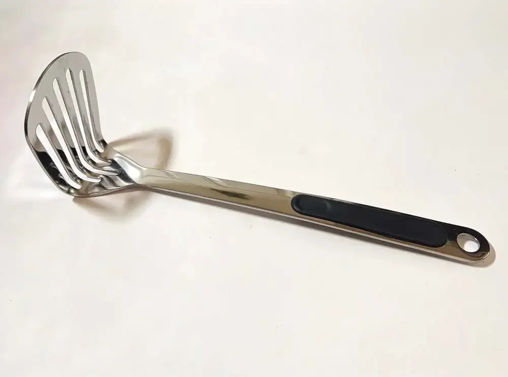 Stainless Steel Potato Masher with Ergonomic Black Silicone Grip Handle